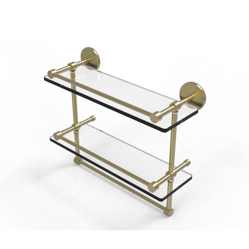 16 Inch Gallery Double Glass Shelf with Towel Bar