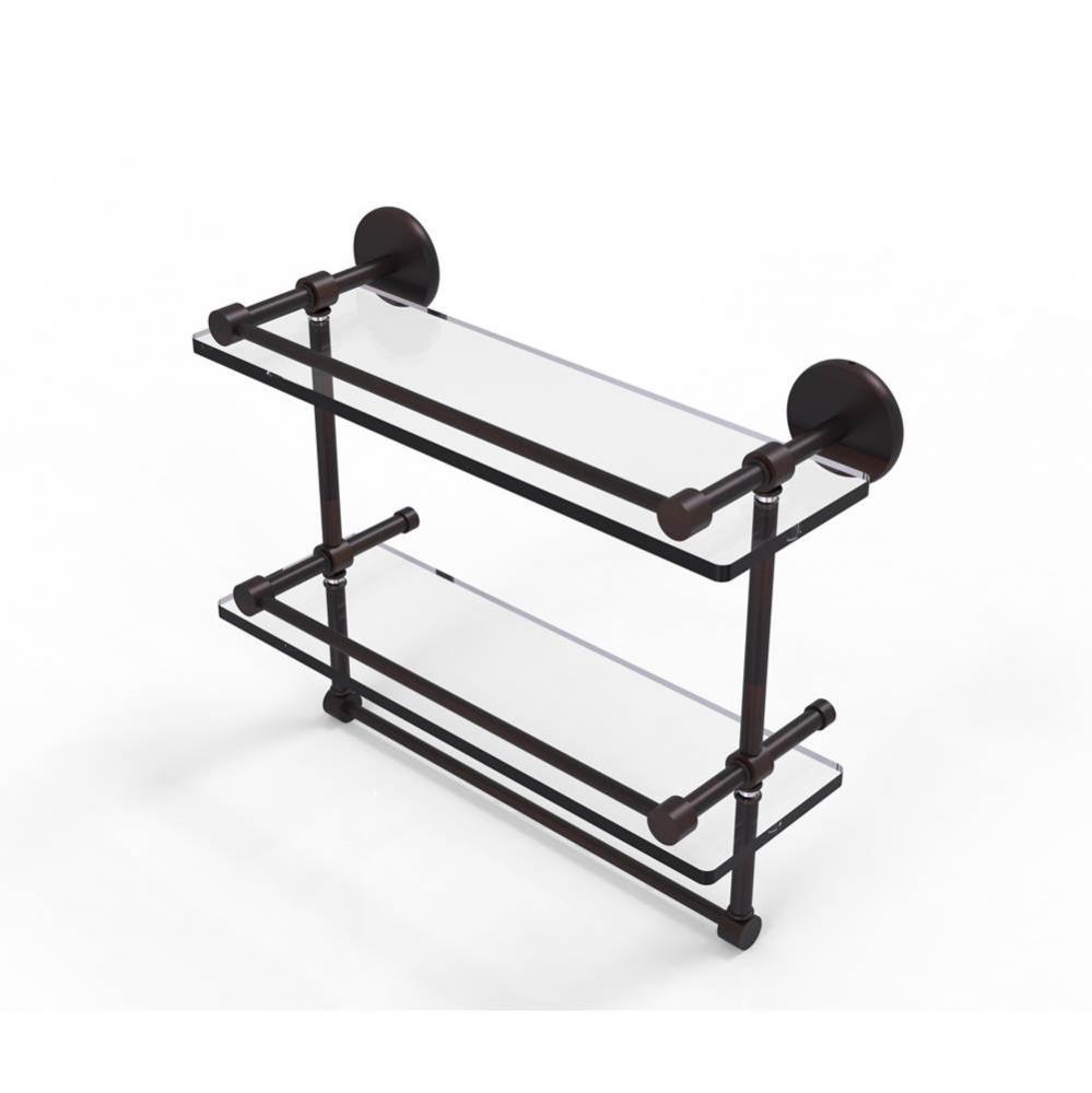 16 Inch Gallery Double Glass Shelf with Towel Bar