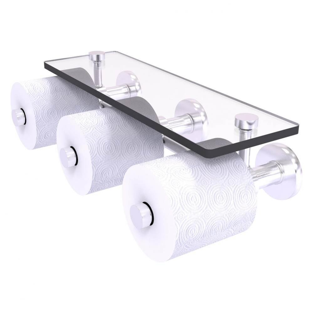 Prestige Skyline Collection Horizontal Reserve 3 Roll Toilet Paper Holder with Glass Shelf - Satin