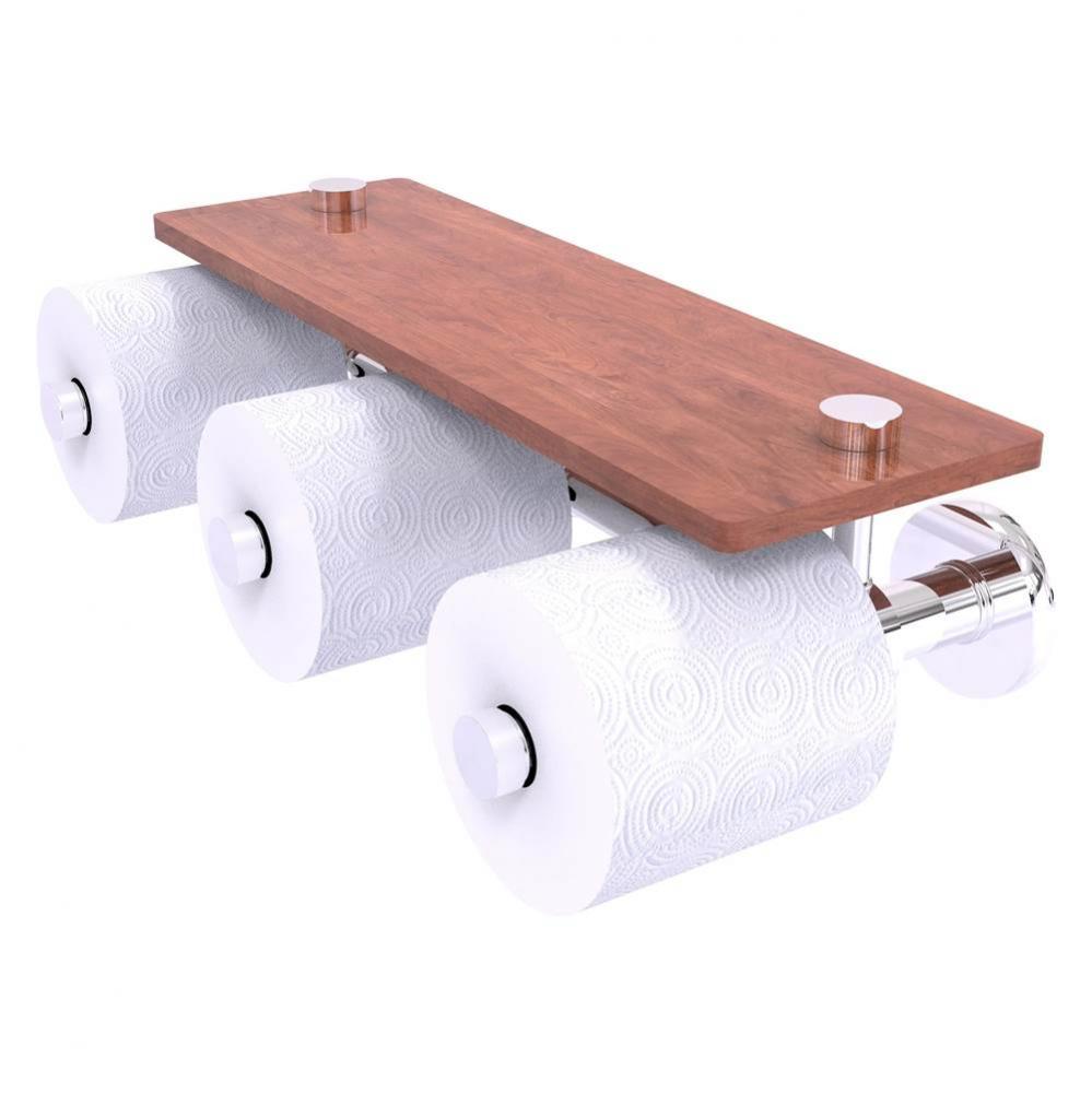 Prestige Skyline Collection Horizontal Reserve 3 Roll Toilet Paper Holder with Wood Shelf - Polish