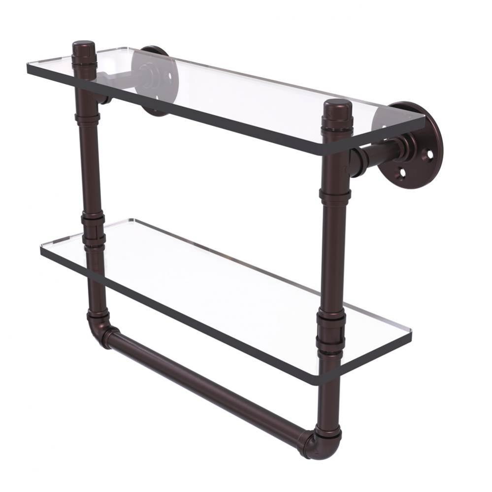 Pipeline Collection 16 Inch Doulbe Glass Shelf with Towel Bar