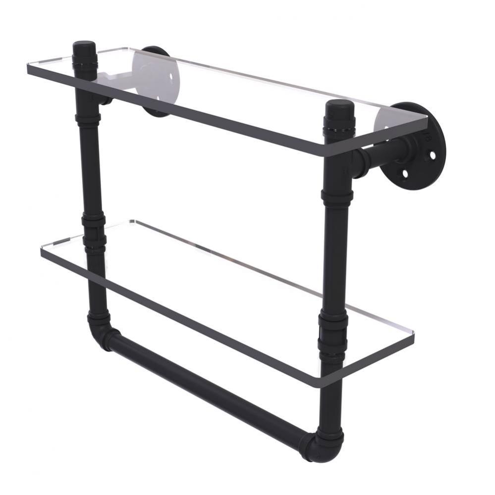Pipeline Collection 16 Inch Doulbe Glass Shelf with Towel Bar