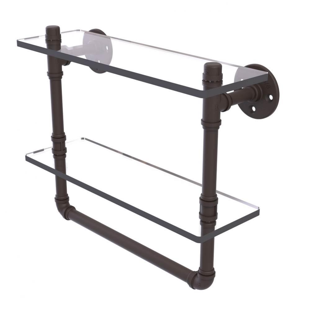 Pipeline Collection 16 Inch Doulbe Glass Shelf with Towel Bar