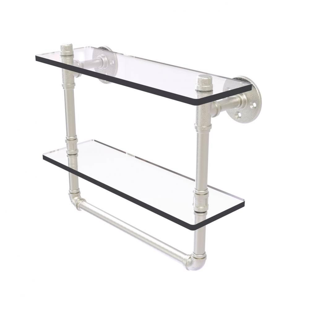 Pipeline Collection 16 Inch Doulbe Glass Shelf with Towel Bar