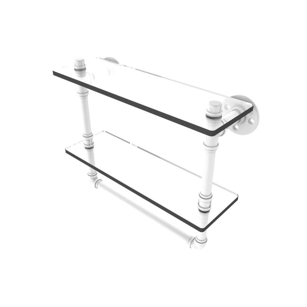 Pipeline Collection 16 Inch Doulbe Glass Shelf with Towel Bar
