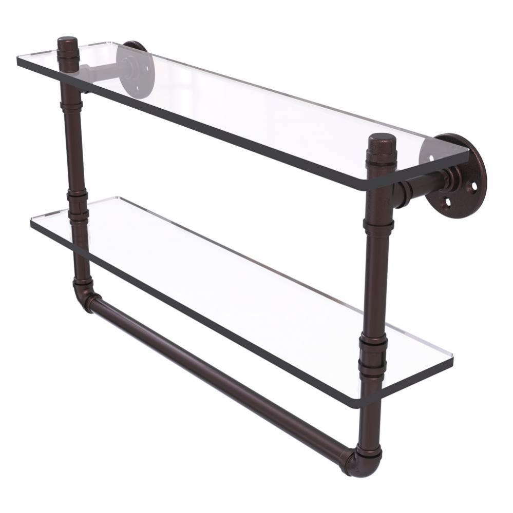 Pipeline Collection 22 Inch Doulbe Glass Shelf with Towel Bar