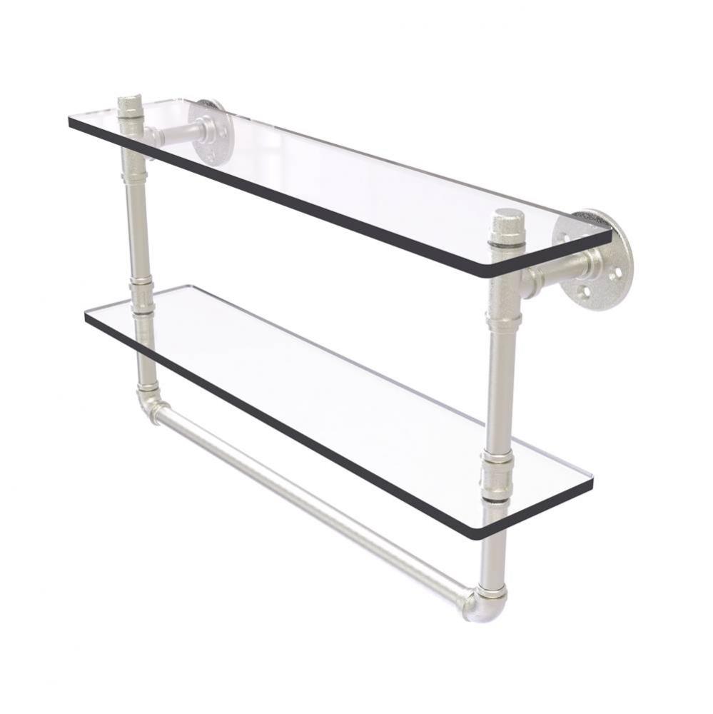Pipeline Collection 22 Inch Doulbe Glass Shelf with Towel Bar