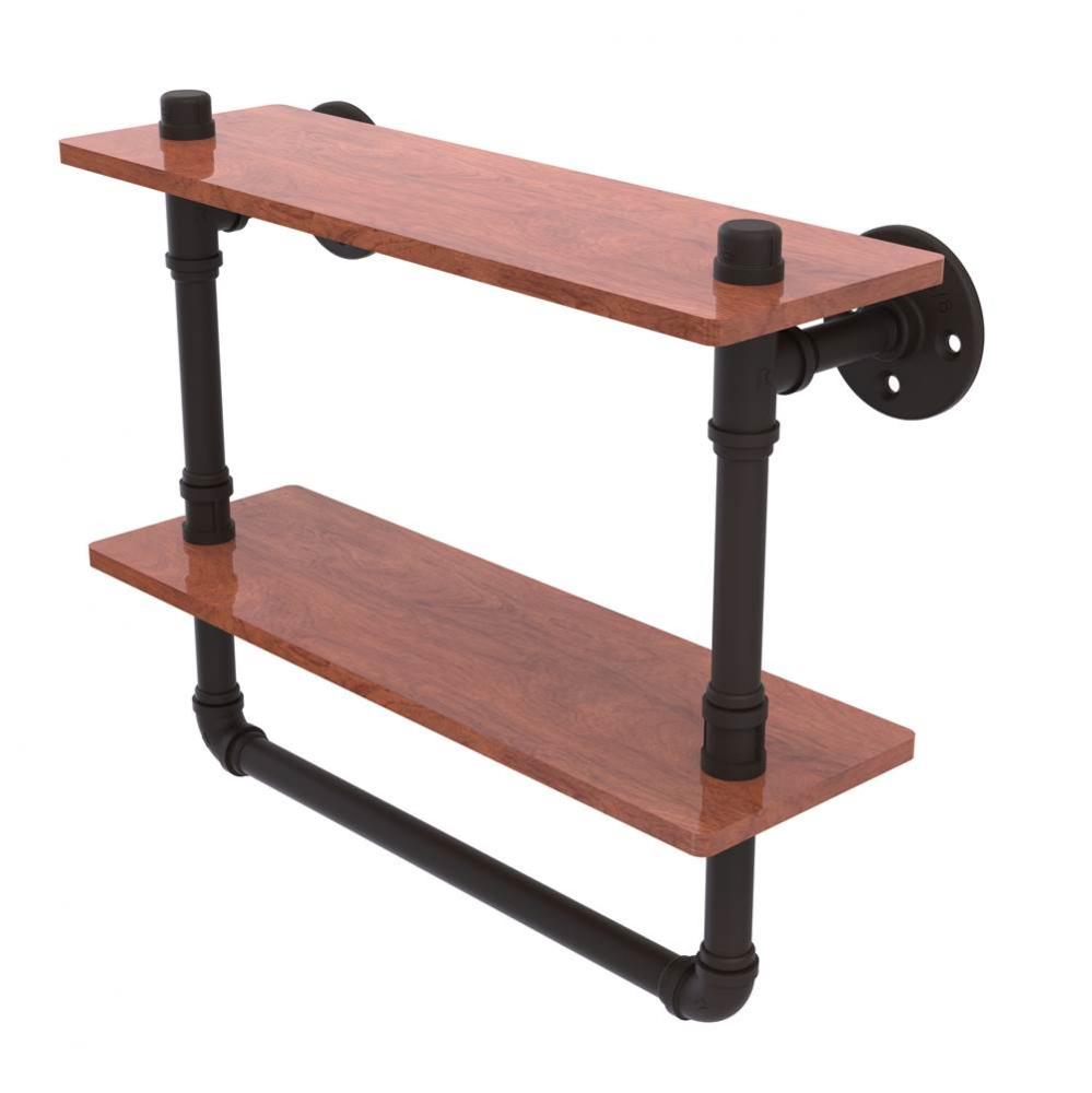 Pipeline Collection 16 Inch Double Ironwood Shelf with Towel Bar