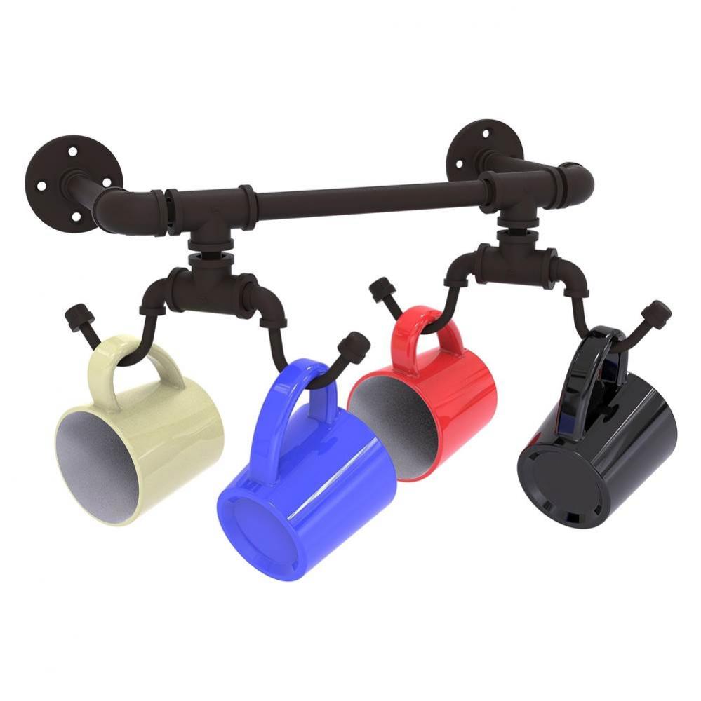 Pipeline Collection Wall Mounted 4 Coffee Mug Rack - Oil Rubbed Bronze