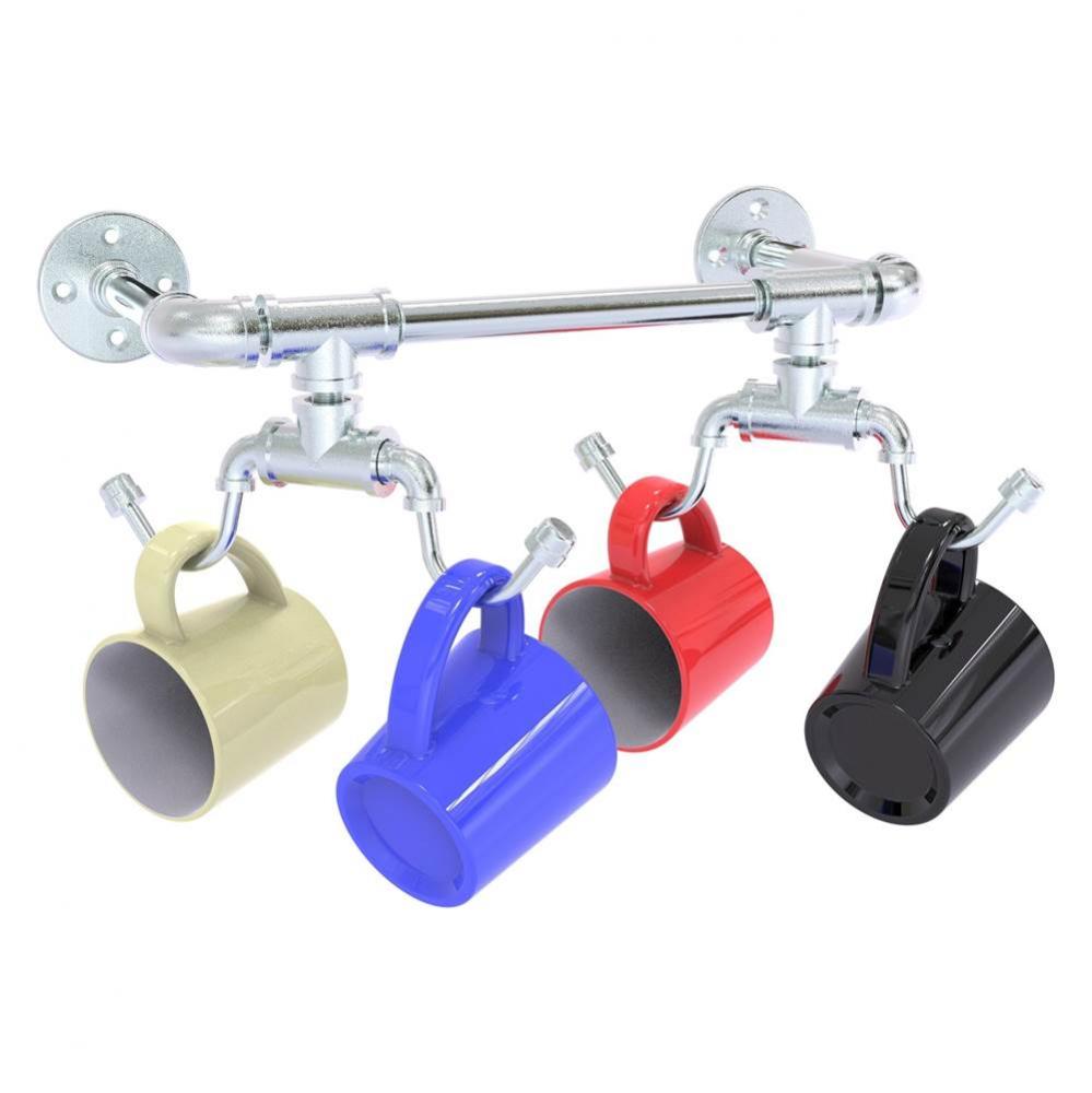 Pipeline Collection Wall Mounted 4 Coffee Mug Rack - Polished Chrome