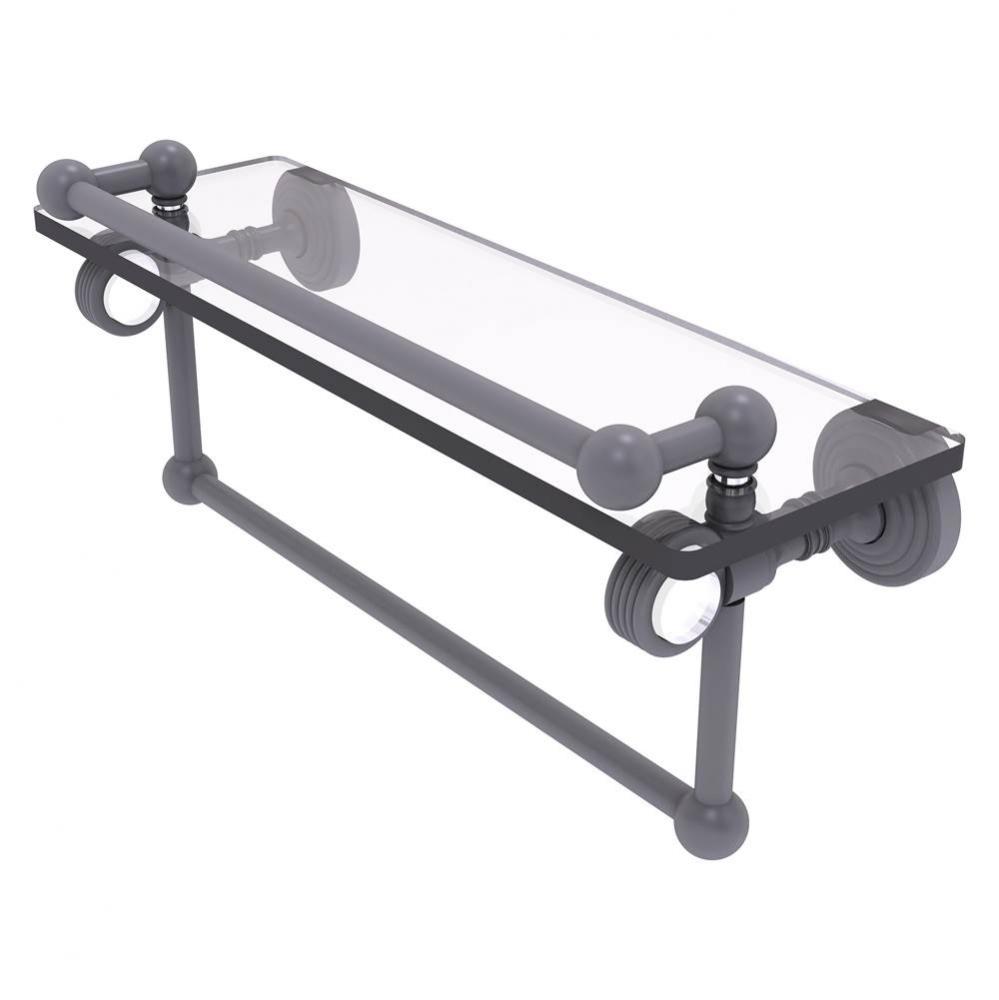 Pacific Grove Collection 16 Inch Gallery Glass Shelf with Towel Bar and Grooved Accents - Matte Gr