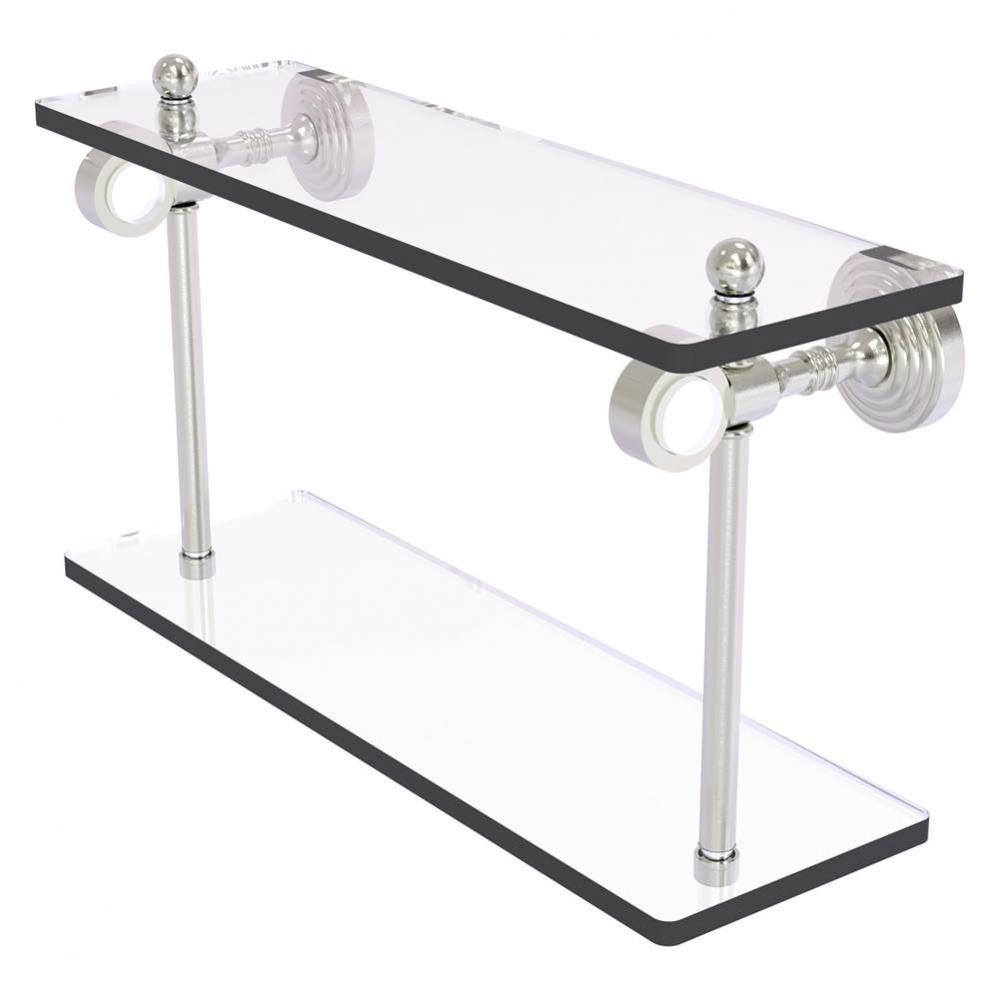 Pacific Grove Collection 16 Inch Two Tiered Glass Shelf - Satin Nickel