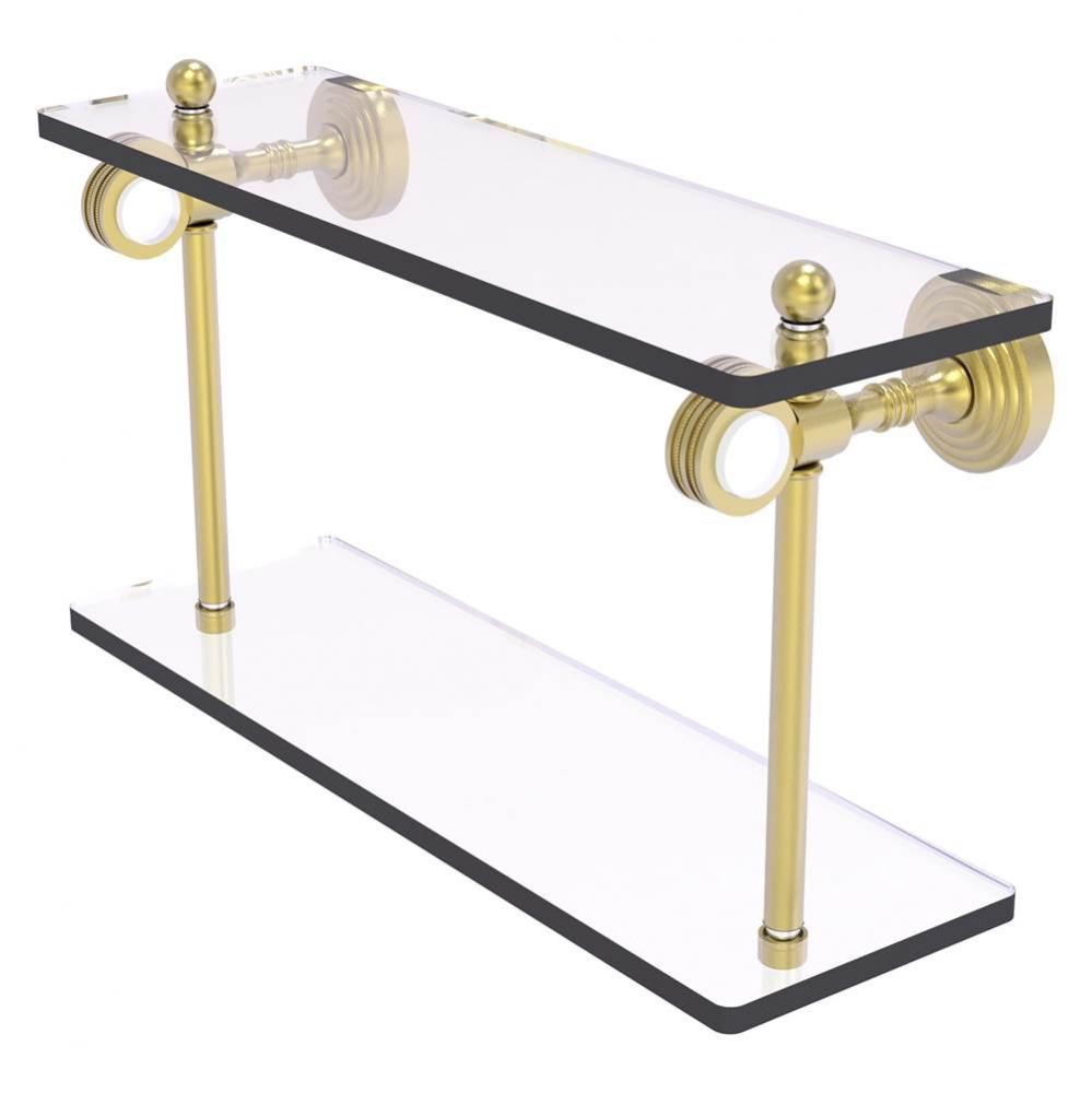 Pacific Grove Collection 16 Inch Two Tiered Glass Shelf with Dotted Accents - Satin Brass