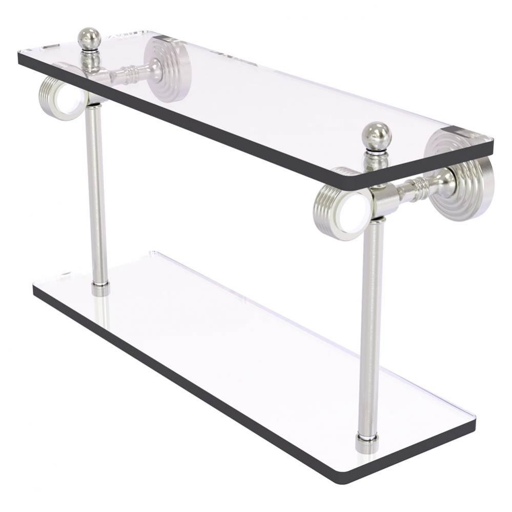 Pacific Grove Collection 16 Inch Two Tiered Glass Shelf with Grooved Accents - Satin Nickel