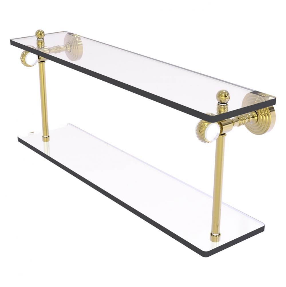 Pacific Grove Collection 22 Inch Two Tiered Glass Shelf with Twisted Accents - Unlacquered Brass