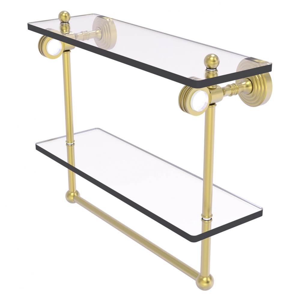 Pacific Grove Collection 16 Inch Double Glass Shelf with Towel Bar and Dotted Accents - Satin Bras