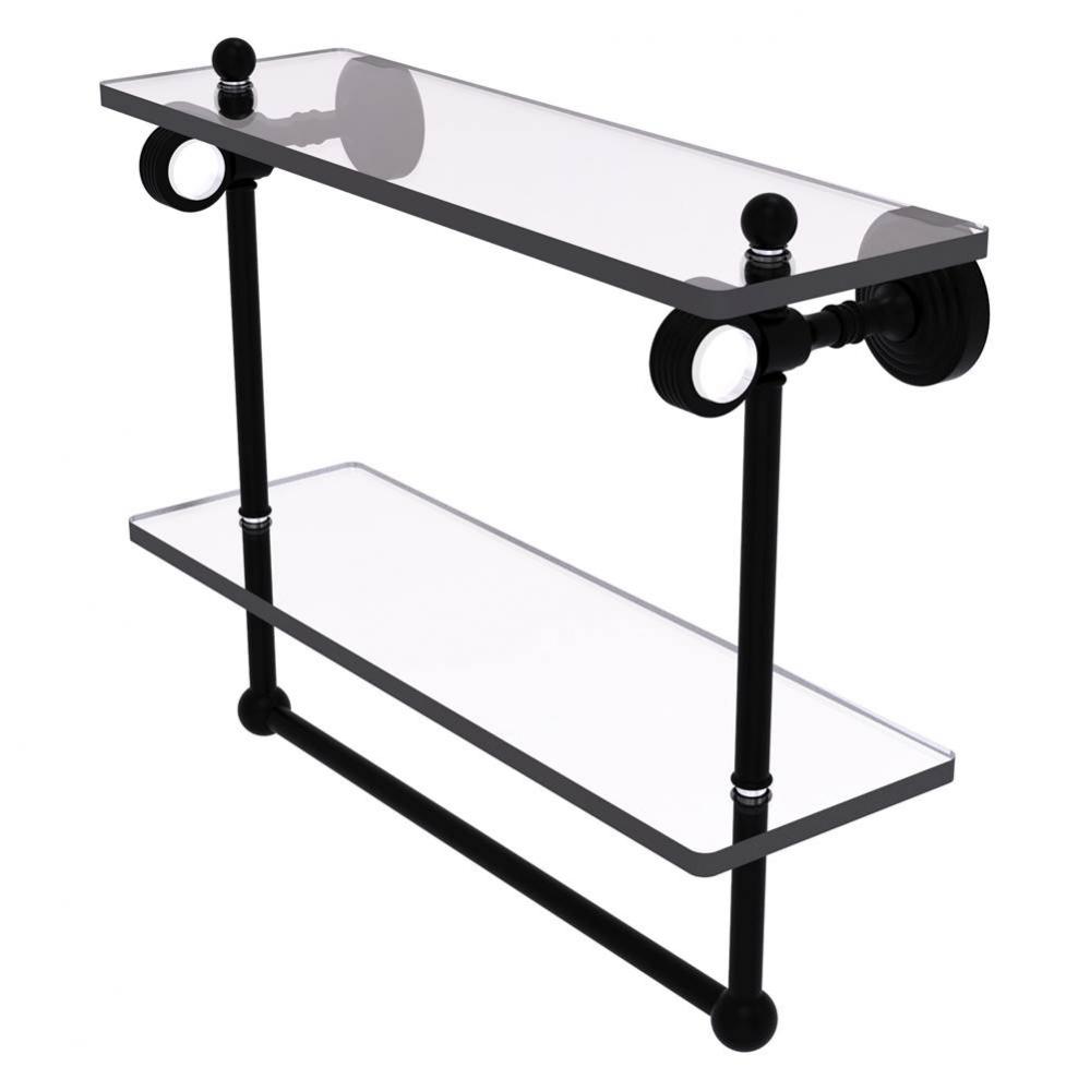 Pacific Grove Collection 16 Inch Double Glass Shelf with Towel Bar and Grooved Accents - Matte Bla