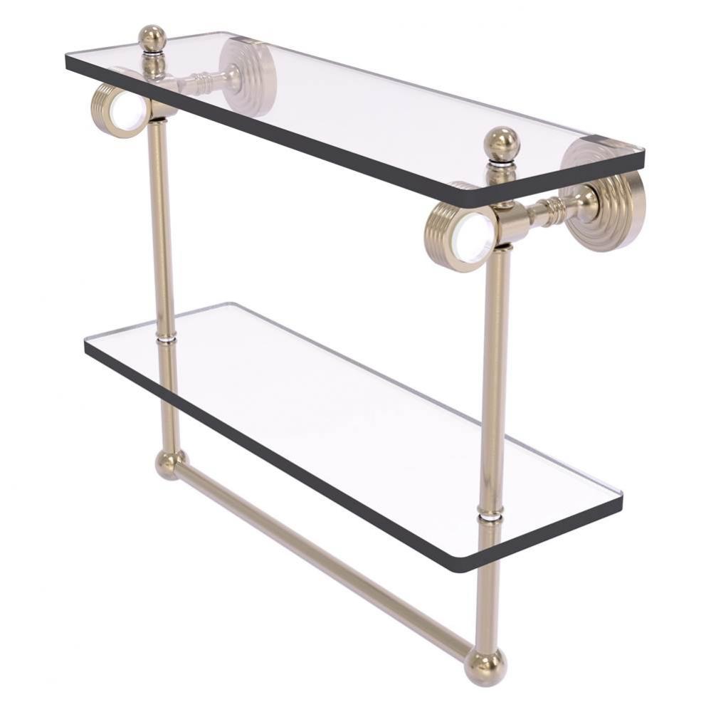 Pacific Grove Collection 16 Inch Double Glass Shelf with Towel Bar and Grooved Accents - Antique P