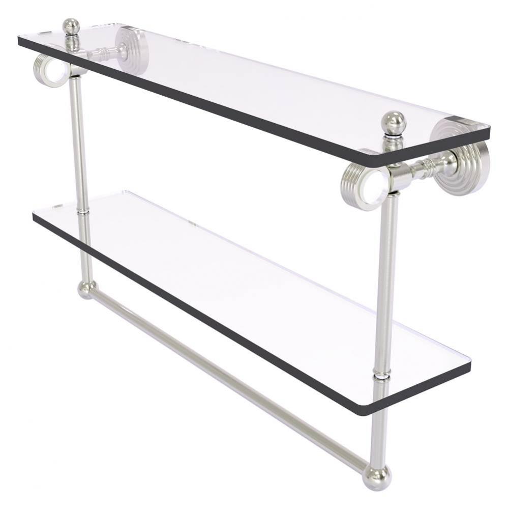 Pacific Grove Collection 22 Inch Double Glass Shelf with Towel Bar and Grooved Accents - Satin Nic