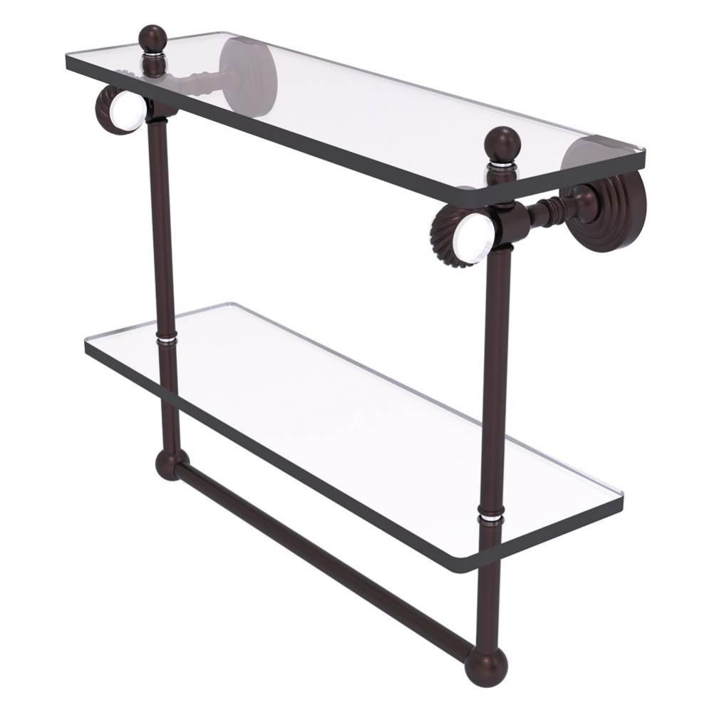 Pacific Grove Collection 16 Inch Double Glass Shelf with Towel Bar and Twisted Accents - Antique B