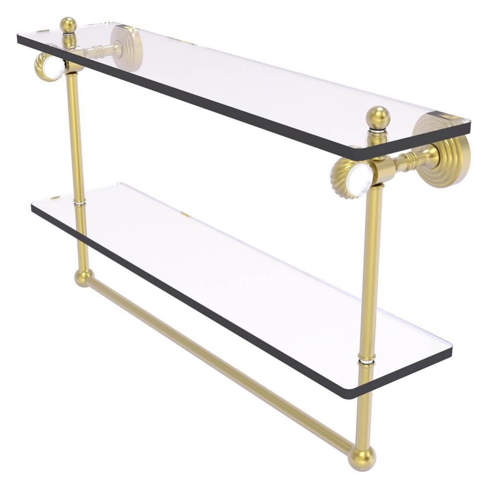 Pacific Grove Collection 22 Inch Double Glass Shelf with Towel Bar and Twisted Accents - Satin Bra