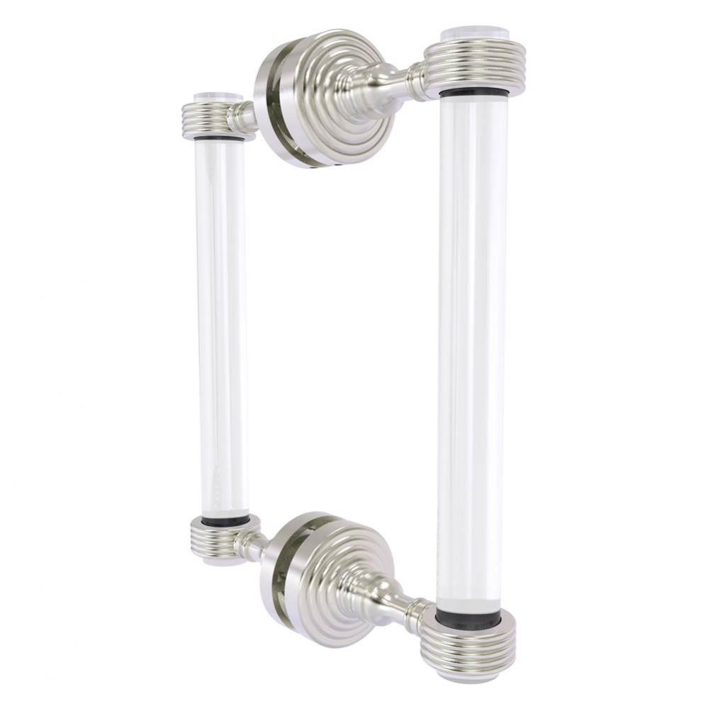 Pacific Grove Collection 8 Inch Back to Back Shower Door Pull with Grooved Accents - Satin Nickel