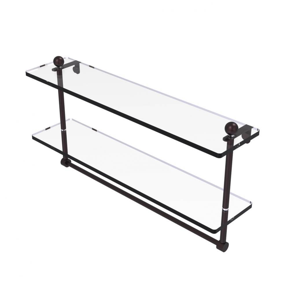 22 Inch Two Tiered Glass Shelf with Integrated Towel Bar