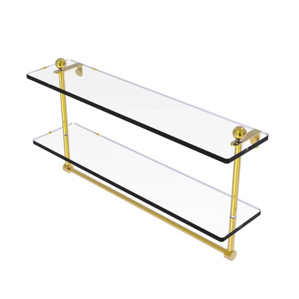 22 Inch Two Tiered Glass Shelf with Integrated Towel Bar
