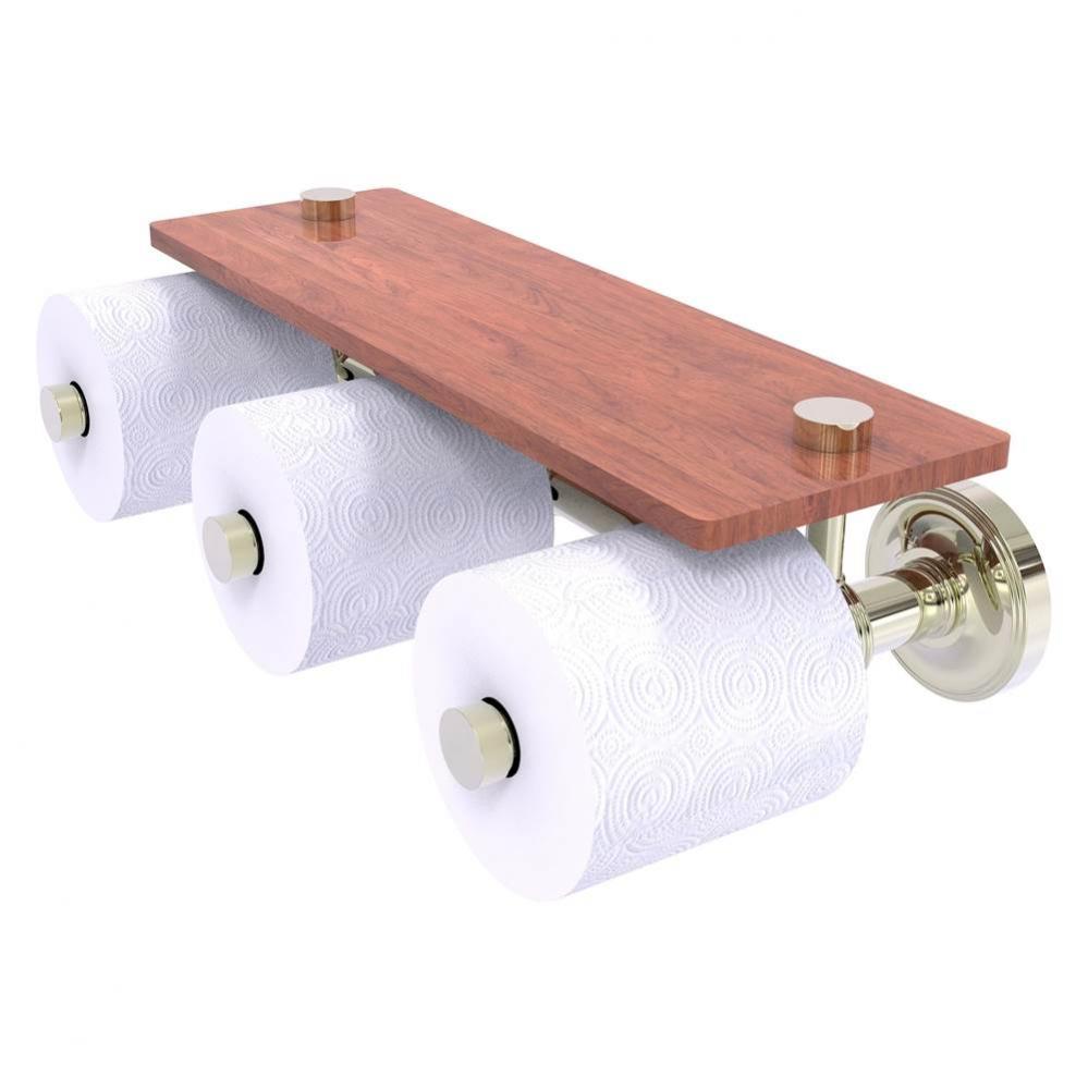 Prestige Regal Collection Horizontal Reserve 3 Roll Toilet Paper Holder with Wood Shelf - Polished