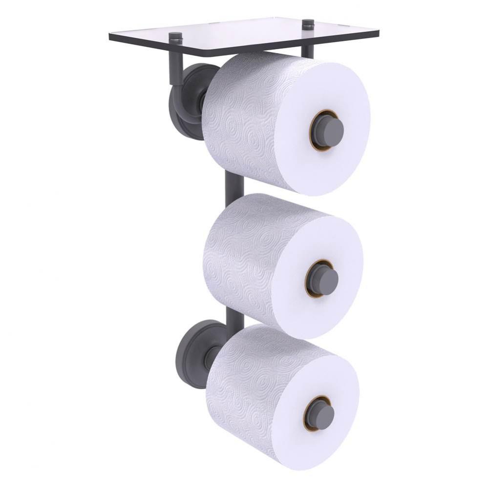 Prestige Regal Collection 3 Roll Toilet Paper Holder with Glass Shelf - Matte Gray