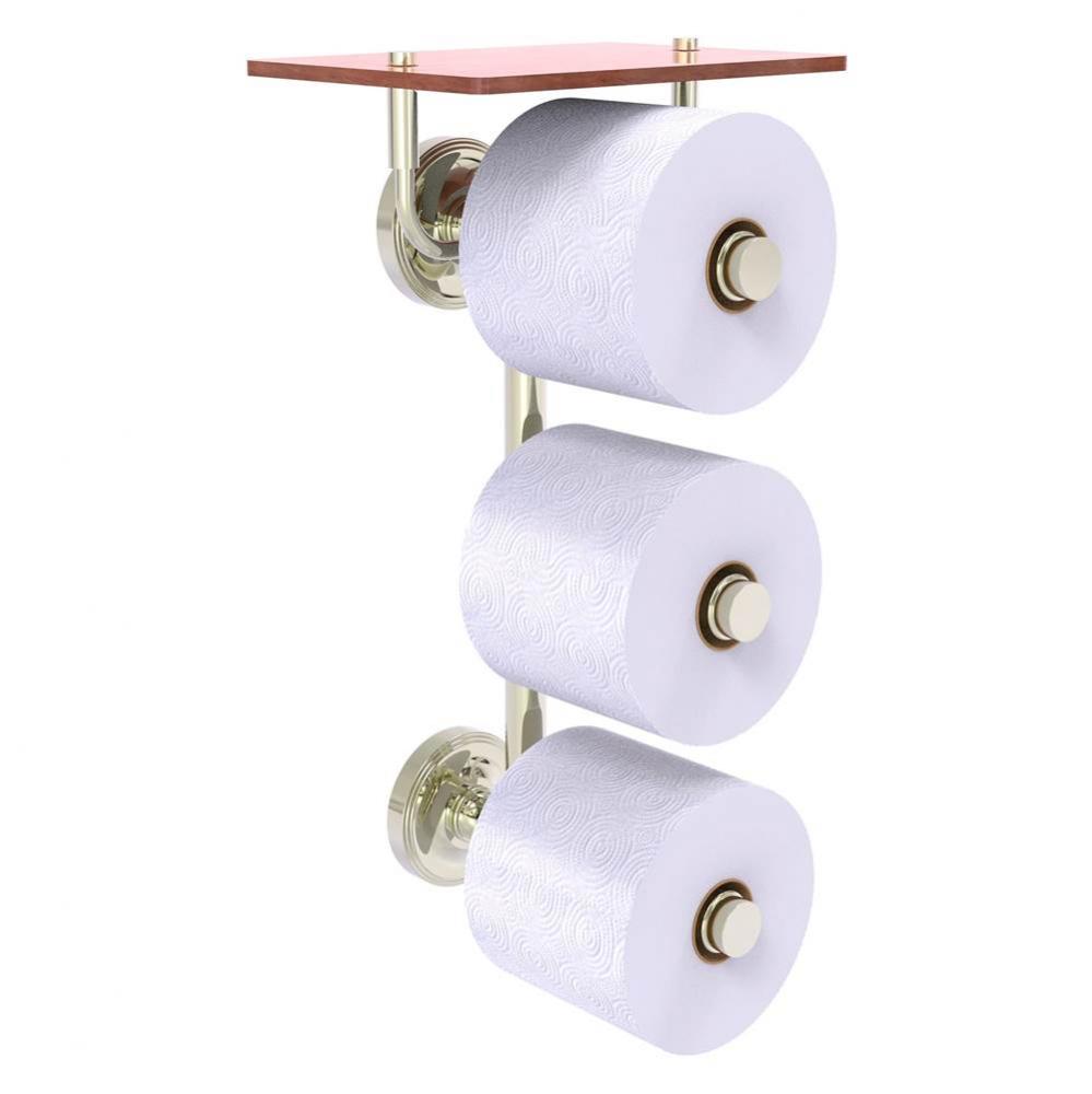 Prestige Regal Collection 3 Roll Toilet Paper Holder with Wood Shelf - Polished Nickel