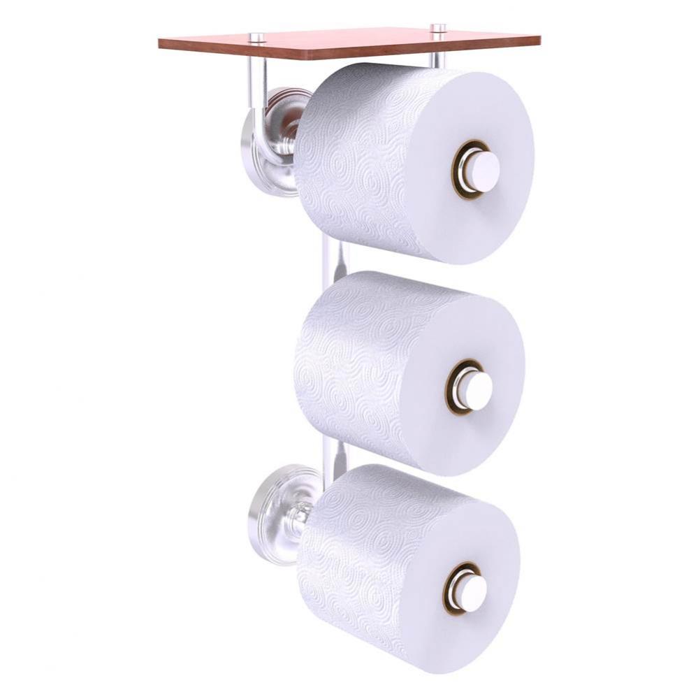 Prestige Regal Collection 3 Roll Toilet Paper Holder with Wood Shelf - Satin Chrome