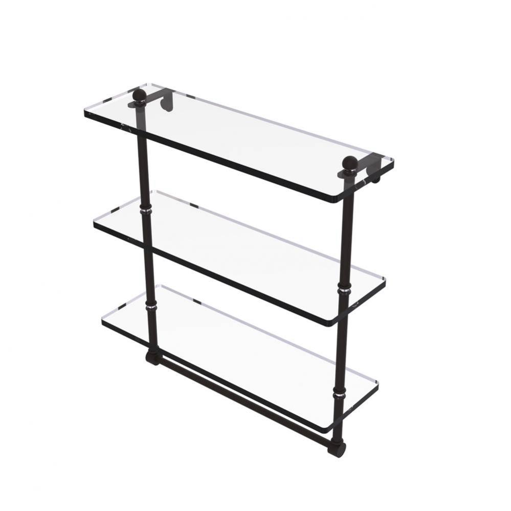 16 Inch Triple Tiered Glass Shelf with Integrated Towel Bar
