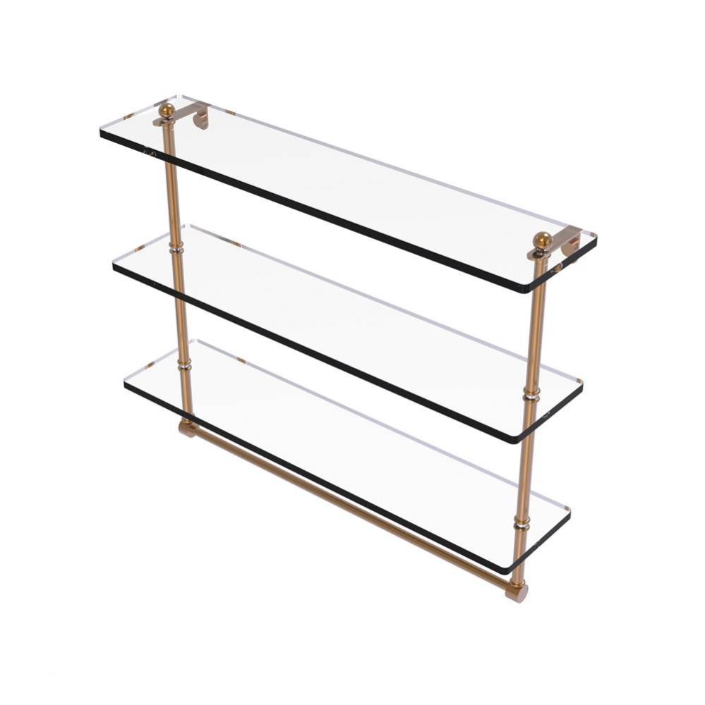 22 Inch Triple Tiered Glass Shelf with Integrated Towel Bar