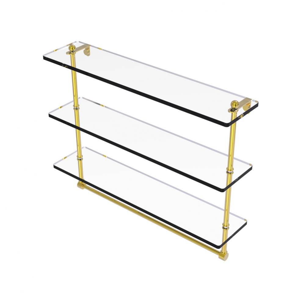 22 Inch Triple Tiered Glass Shelf with Integrated Towel Bar