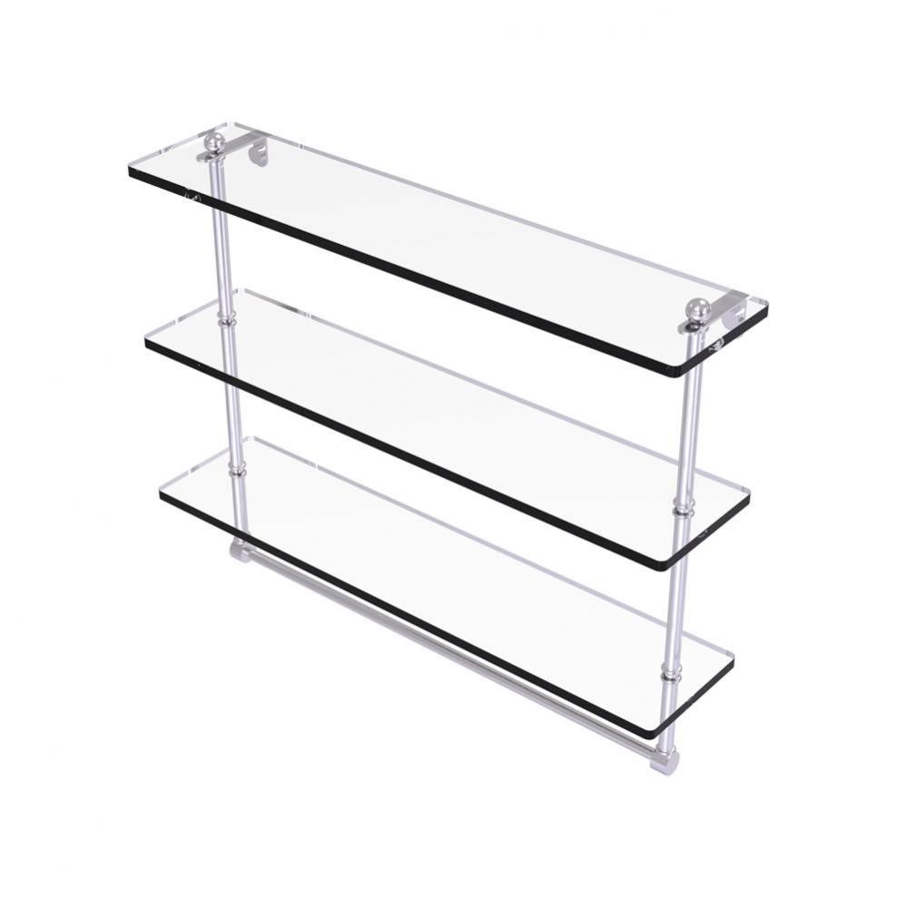 22 Inch Triple Tiered Glass Shelf with Integrated Towel Bar