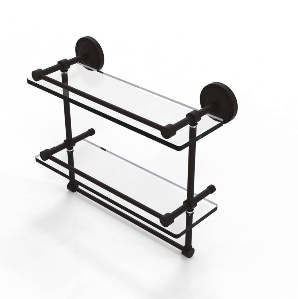 16 Inch Gallery Double Glass Shelf with Towel Bar