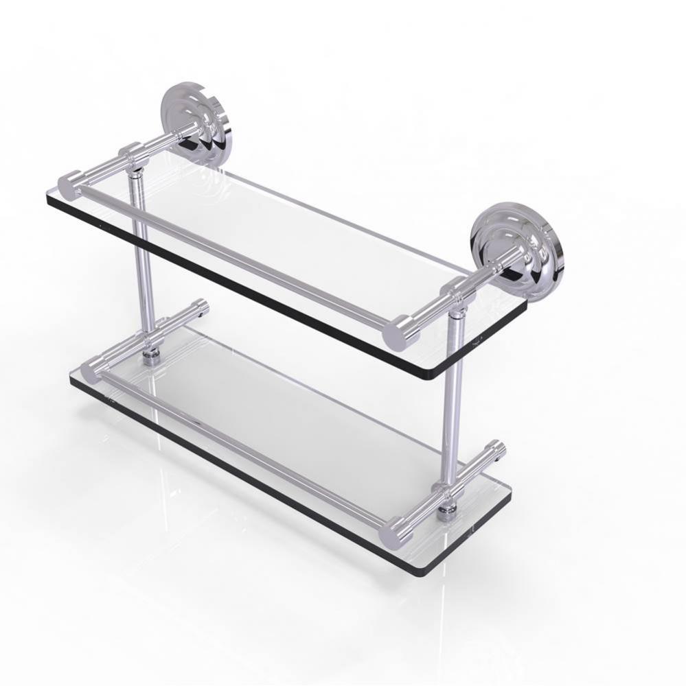 Que New 16 Inch Double Glass Shelf with Gallery Rail