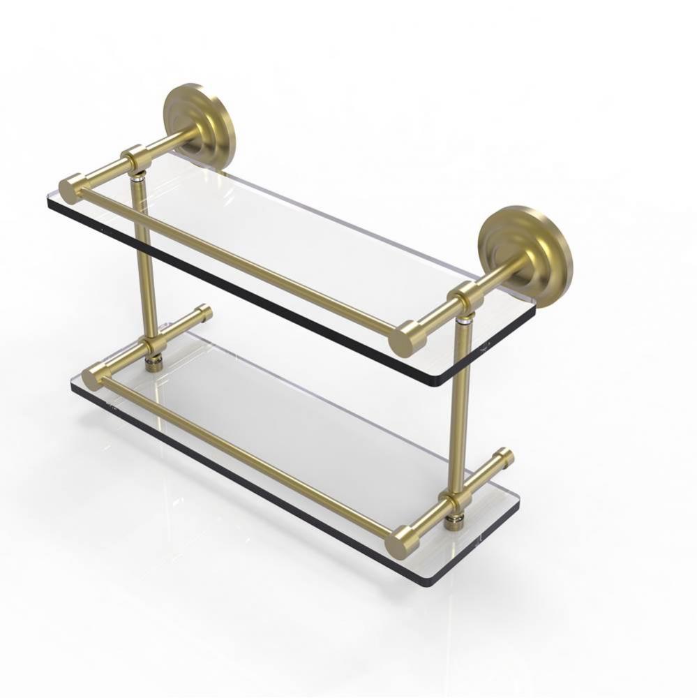 Que New 16 Inch Double Glass Shelf with Gallery Rail
