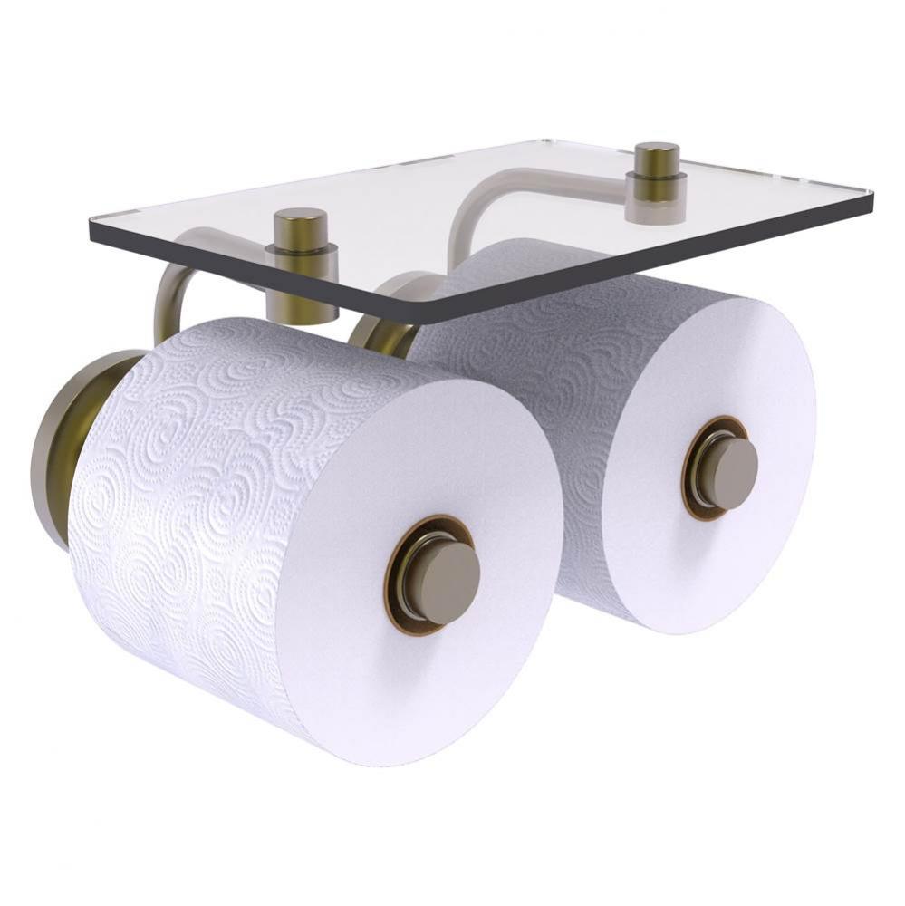 Que New Collection 2 Roll Toilet Paper Holder with Glass Shelf - Antique Brass
