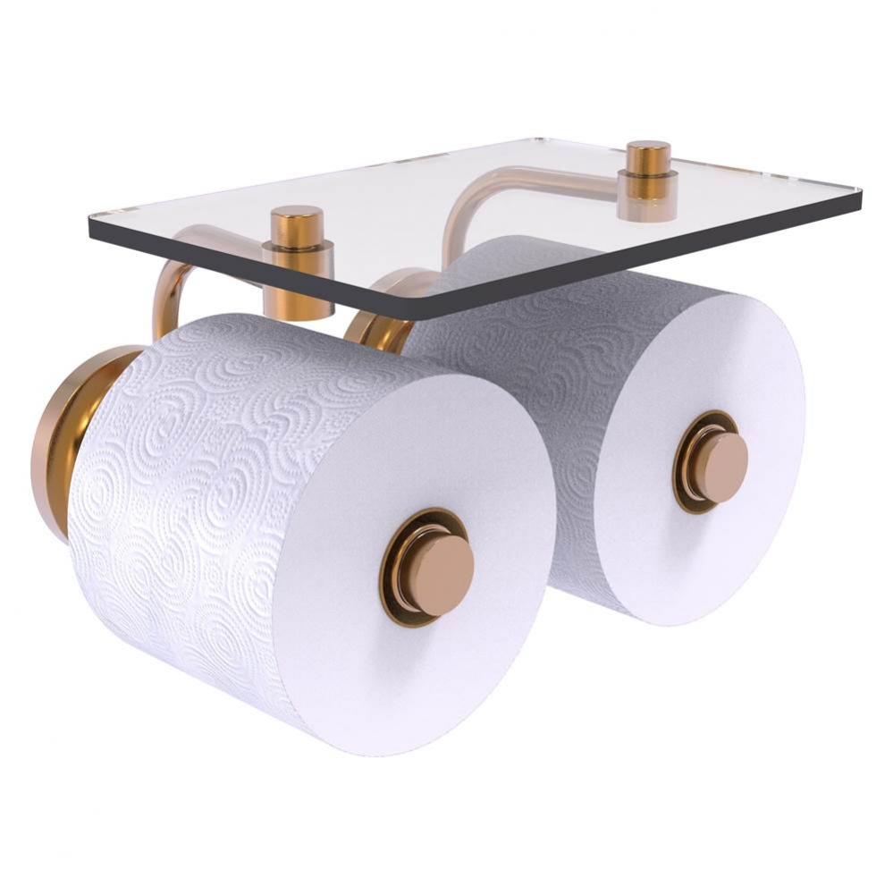 Que New Collection 2 Roll Toilet Paper Holder with Glass Shelf - Brushed Bronze