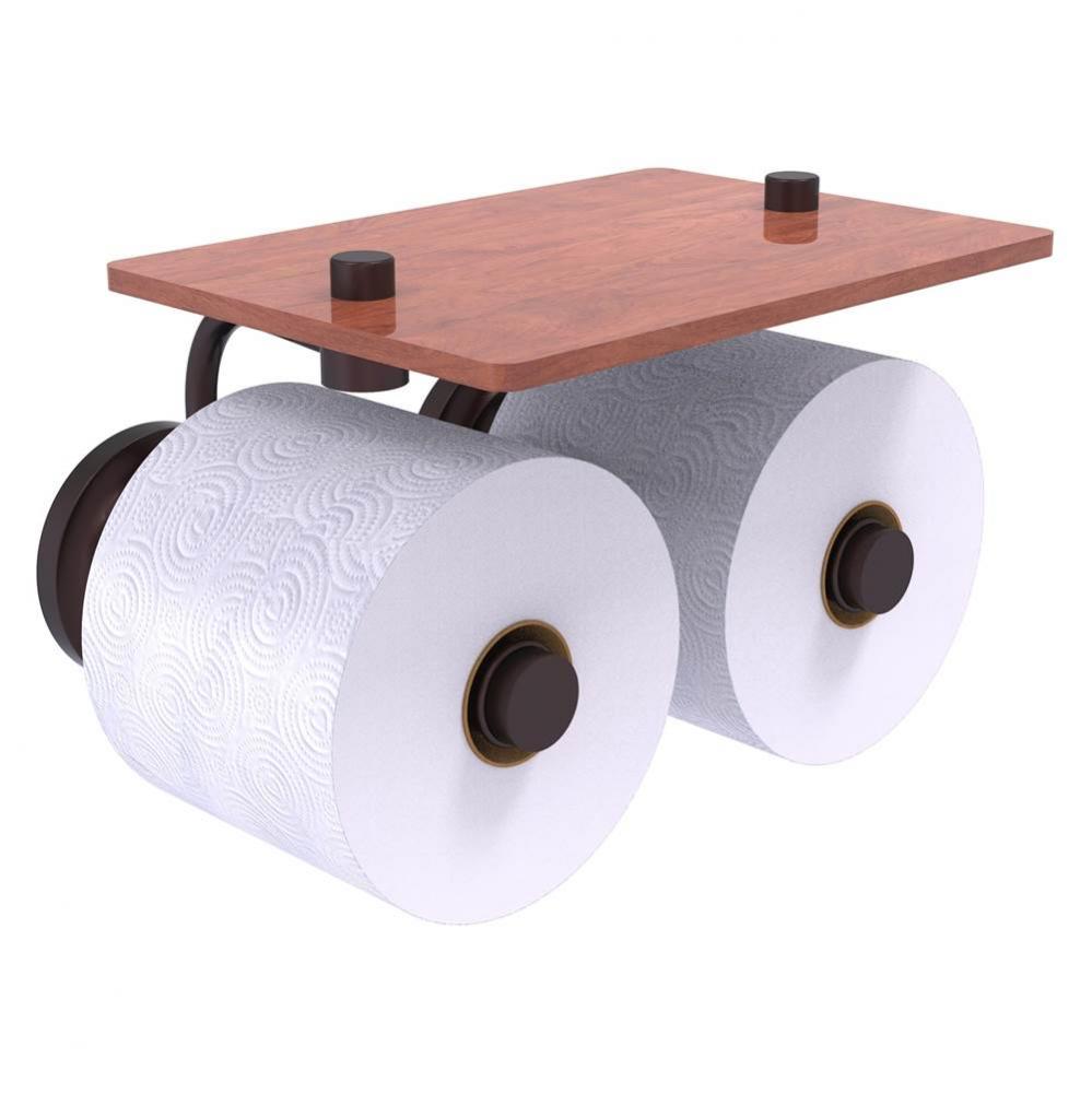 Que New Collection 2 Roll Toilet Paper Holder with Wood Shelf - Antique Bronze