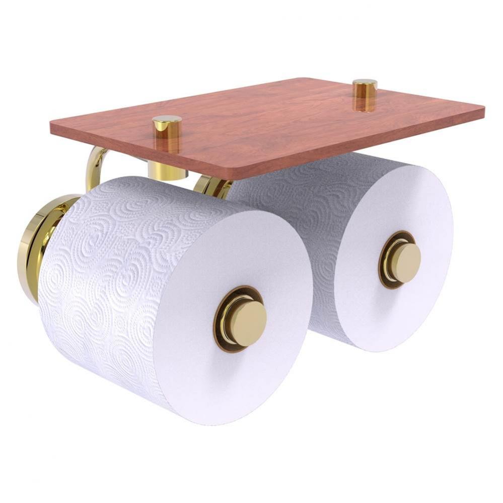Que New Collection 2 Roll Toilet Paper Holder with Wood Shelf - Unlacquered Brass