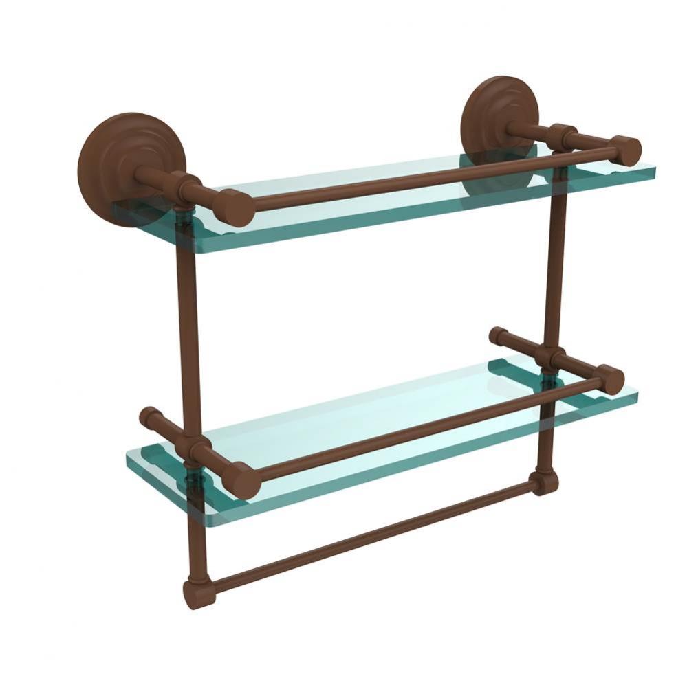 16 Inch Gallery Double Glass Shelf with Towel Bar