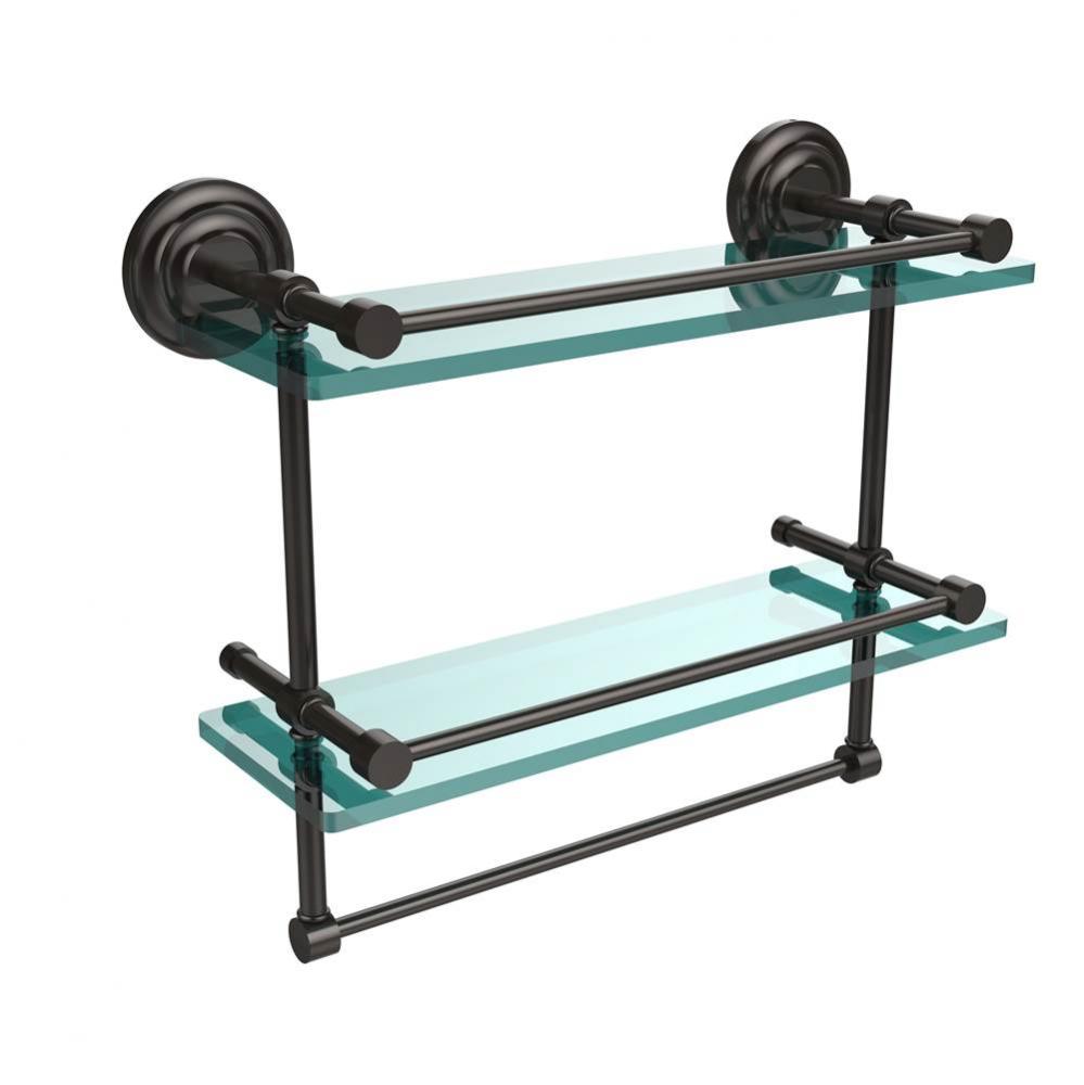 16 Inch Gallery Double Glass Shelf with Towel Bar