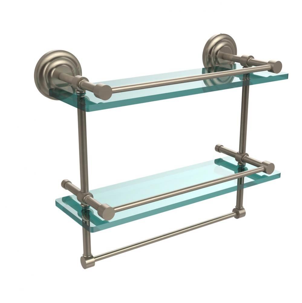 16 Inch Gallery Double Glass Shelf with Towel Bar