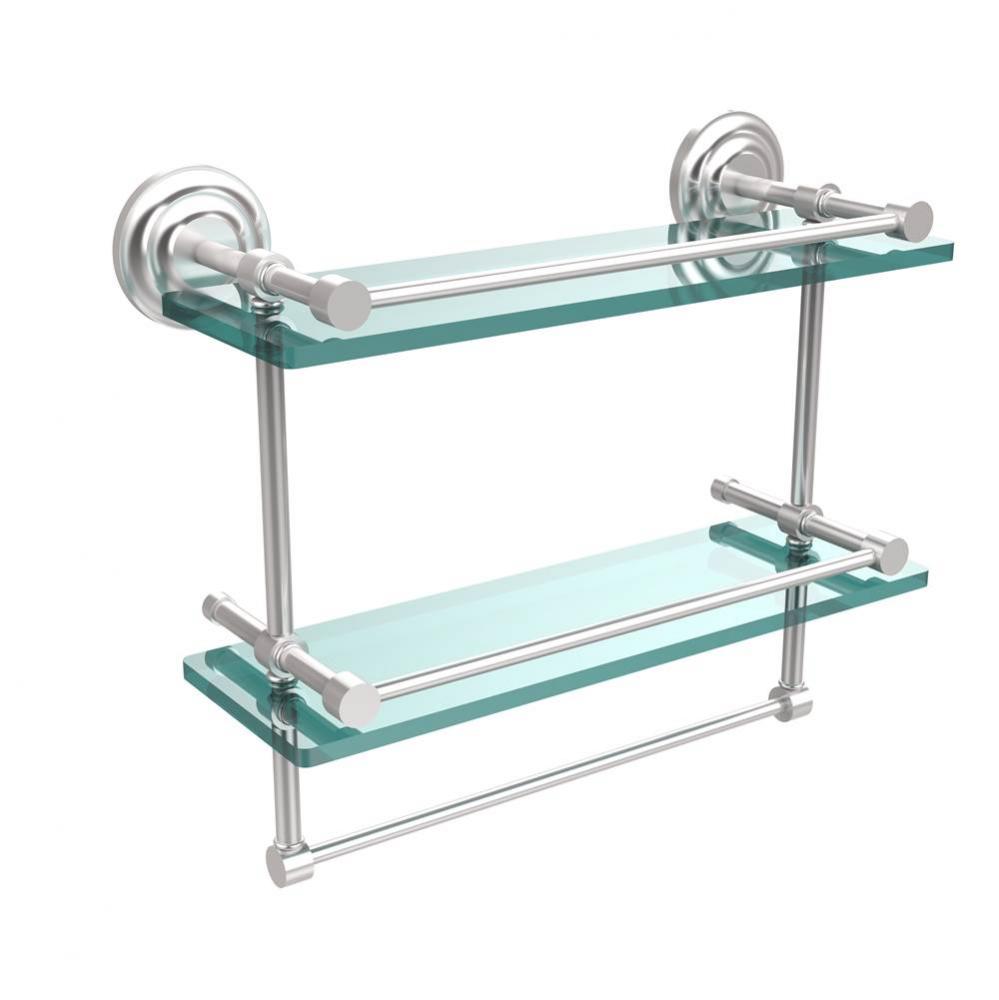 16 Inch Gallery Double Glass Shelf with Towel Bar