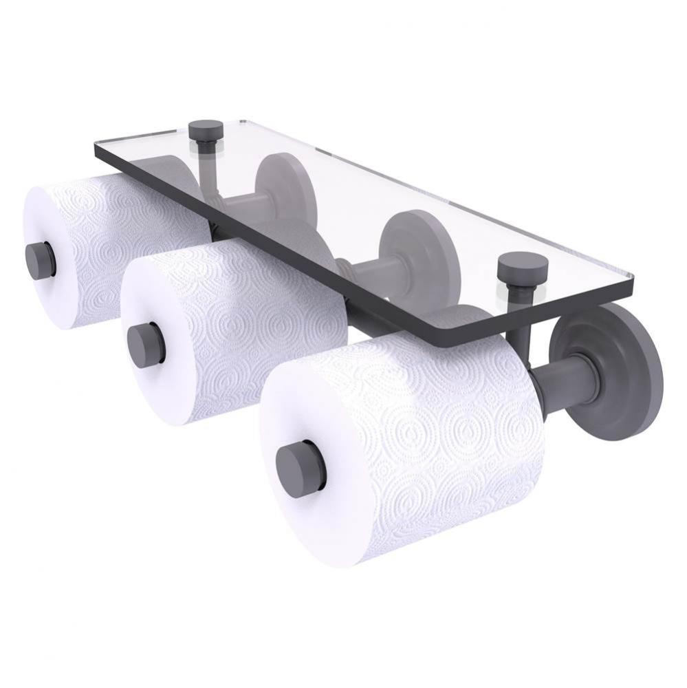 Que New Collection Horizontal Reserve 3 Roll Toilet Paper Holder with Glass Shelf - Matte Gray
