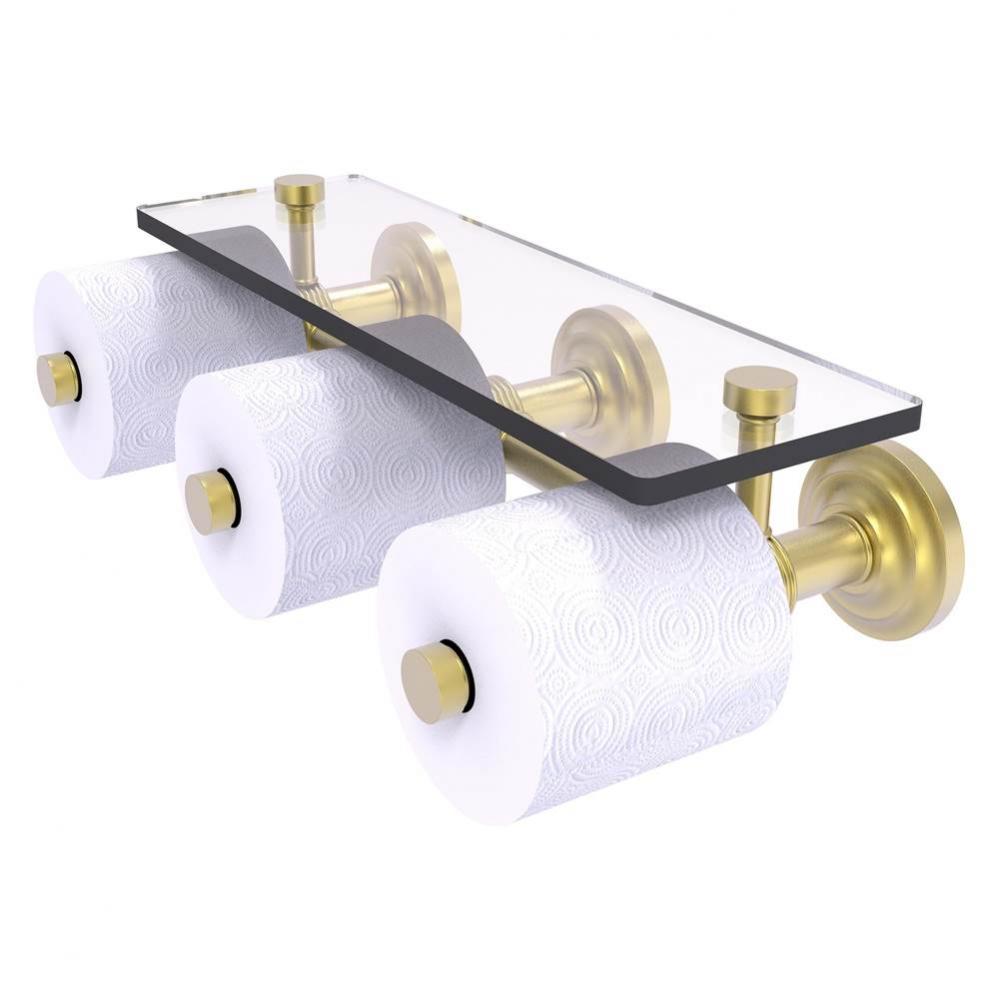 Que New Collection Horizontal Reserve 3 Roll Toilet Paper Holder with Glass Shelf - Satin Brass