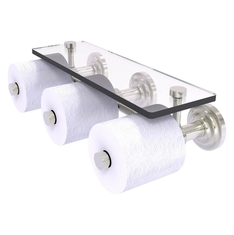 Que New Collection Horizontal Reserve 3 Roll Toilet Paper Holder with Glass Shelf - Satin Nickel
